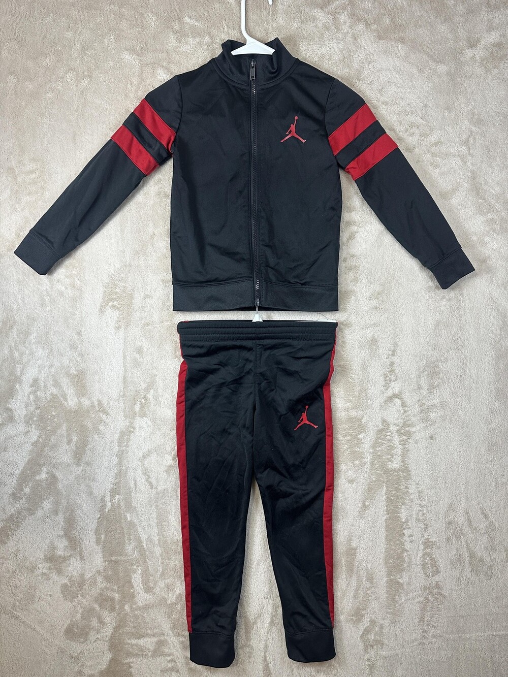 Jordan Tracksuit Set Boys 6 Black Red Full Zip Jacket Pants Jumpman Jogger 5-6Y